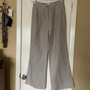 Waves of Hydra Pleated Wide Leg Linen Trousers in Pale Grey, Size Medium
